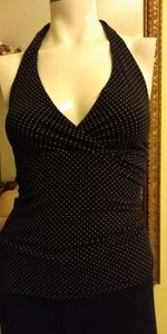 Liz Claiborne polkadot Black White halter top